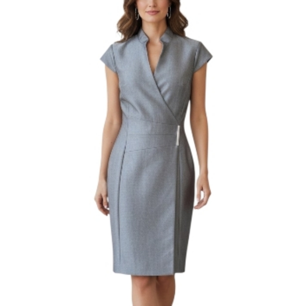 *NWT* Marvin Richards Sophisticated Wrap Style Metallic Gray Dress Size 8